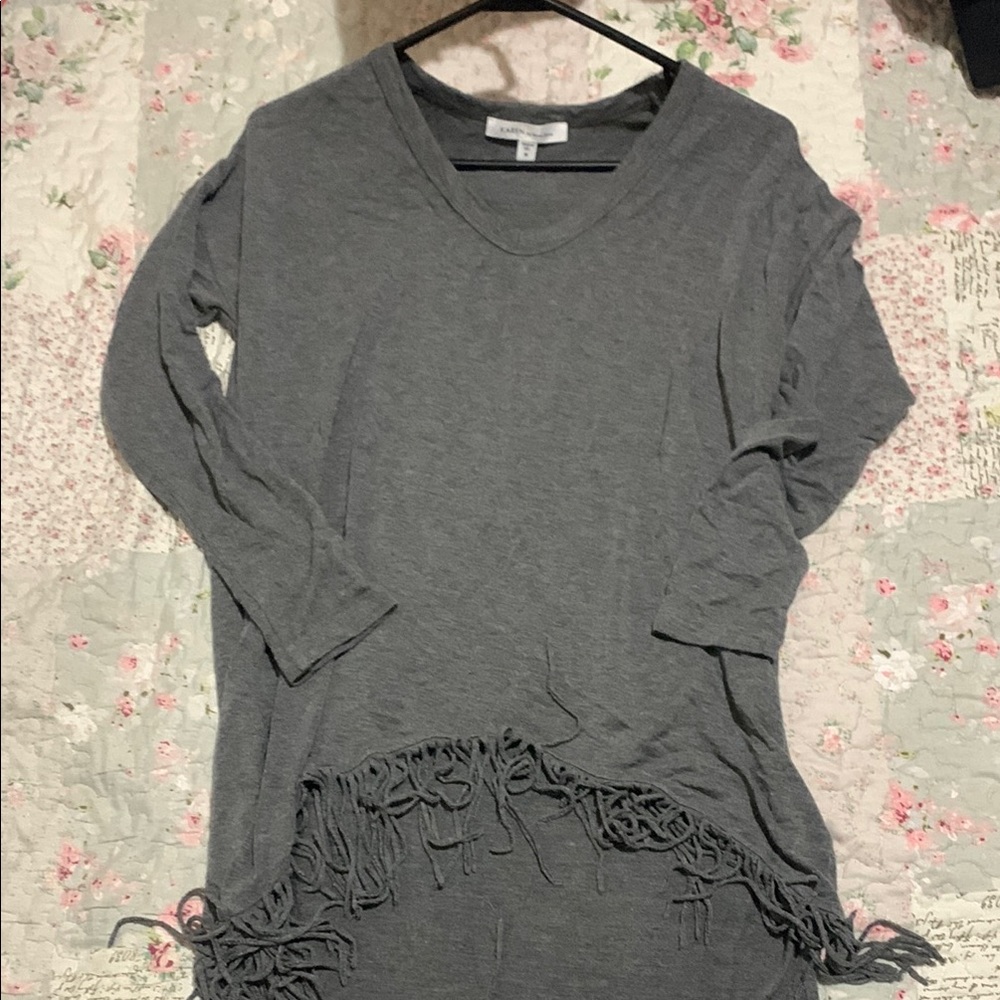 Karen Kane Gray Fringe Hem Women's Top Size M